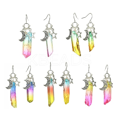 Dyed Natural Quartz Crystal Bullet Dangle Earrings EJEW-JE05521-1