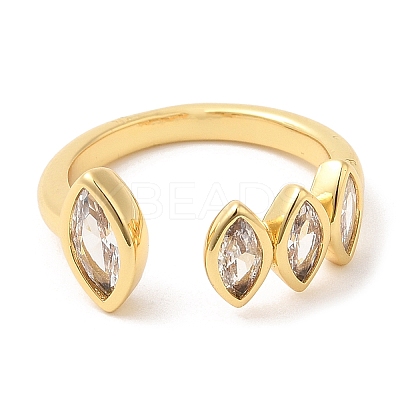 Rack Plating Brass Pave Clear Cubic Zirconia Open Cuff Rings for Women X-RJEW-Q770-31G-1