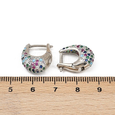 Oval Brass Micro Pave Colorful Cubic Zirconia Hoop Earrings EJEW-S277-10P-B-1