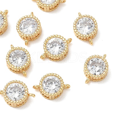 SHEGRACE Brass Pave Clear Cubic Zirconia Flat Round Connector Charms XGRQ3D332-501G-1