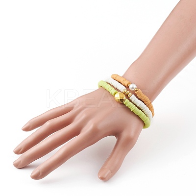 3Pcs 3 Styles Polymer Clay Heishi Beads Stretch Bracelets Sets BJEW-JB05920-1