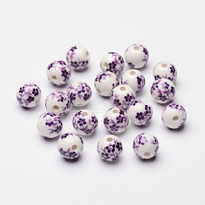 Floral Printed Porcelain Beads X-CF187Y-1