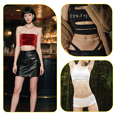 Ocean Iron Glass Rhinestone Shell Shape Tassel Waist Belly Body Chains for Women AJEW-WH20019-86-1