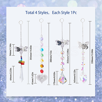 4Pcs 4 Style Hanging Suncatcher AJEW-SC0001-53-1