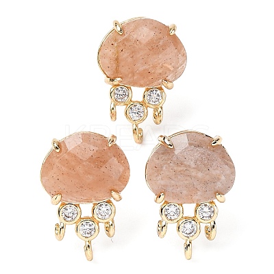 Brass Micro Pave Cubic Zirconia Stud Earring Findings with Natural Sunstone KK-Z096-05G-04-1