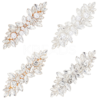4Pcs 4 Style Flower Crystal Rhinestone Pearl Hair Barrettes OHAR-GO0001-08-1