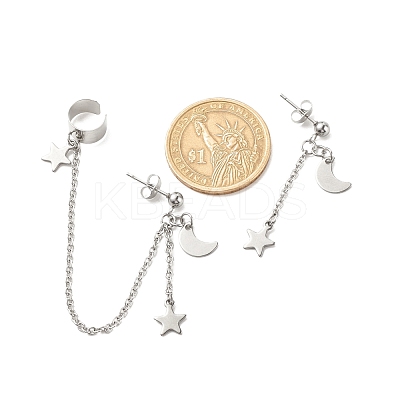 Moon and Star Alloy Asymmetrical Earrings EJEW-JE04888-02-1