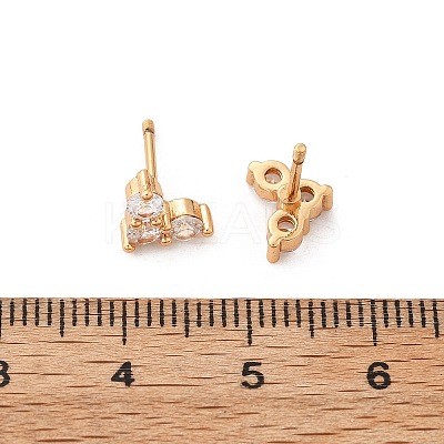 Brass Micro Pave Clear Cubic Zirconia Stud Earrings for Women EJEW-G428-25G-03-1