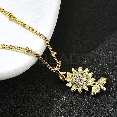 Brass Micro Pave Clear Cubic Zirconia Sunflower Pendant Necklaces for Women NJEW-A039-01A-G-1