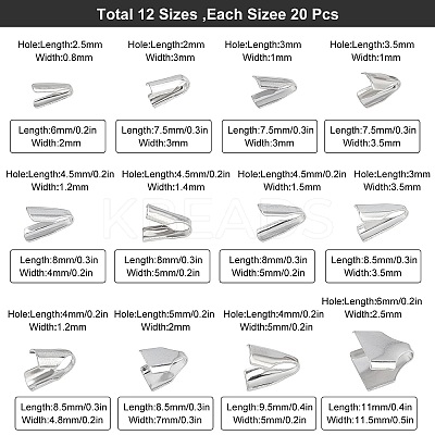 240Pcs 12 Style 304 Stainless Steel Folding Crimp Cord Ends STAS-SC0002-96-1