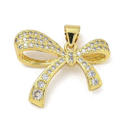 Bowknot Rack Plating Brass Clear Cubic Zirconia Pendants KK-Z053-14G-04-1