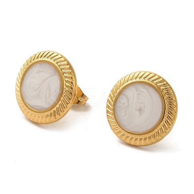 Ion Plating(IP) 304 Stainless Steel Flat Round Stud Earrings EJEW-C114-04B-G-1