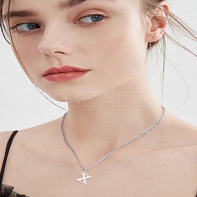 1Pc 304 Stainless Steel Letter Pendant Necklaces NJEW-LP0001-33X-P-1