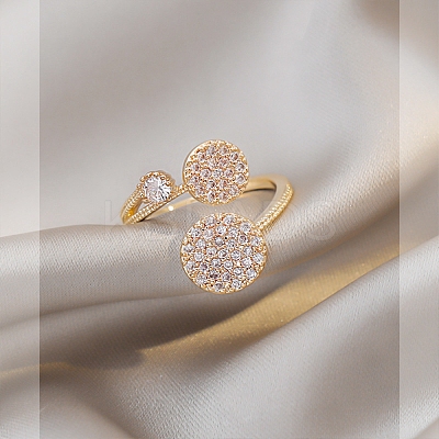 Crystal Rhinestone Flat Round Open Cuff Rings RJEW-Q774-02LG-1
