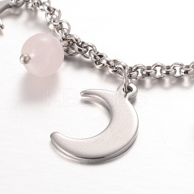 Moon & Star Stainless Steel Gemstone Charm Bracelets BJEW-JB01935-01-1