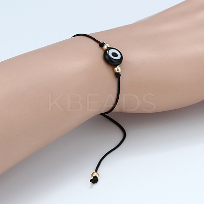 Flat Round with Evil Eye  Braided Bead Bracelets WG2D48B-03-1