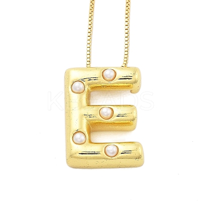 Brass & Plastic Pearl Letter Pendant Box Chain Necklaces for Women NJEW-U017-01G-05-1