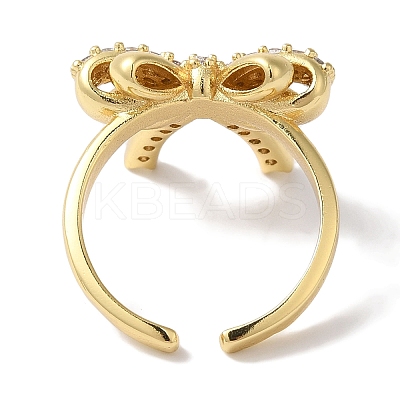 Bowknot Brass Micro Pave Clear Cubic Zirconia Open Cuff Rings for Women RJEW-C098-10G-1