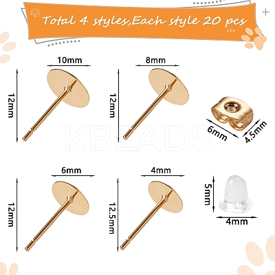 80Pcs 4 Style 202 Stainless Steel Stud Earring Findings with 304 Stainless Steel Pins STAS-SZ0002-03-1