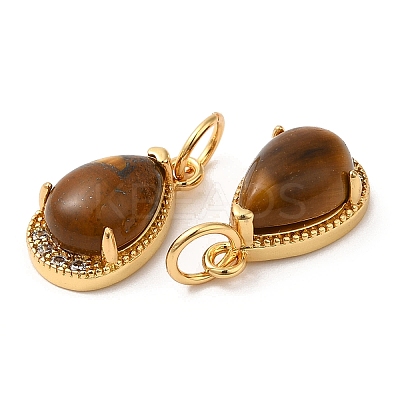Natural Tiger Eye Teardrop Charms G-A034-01G-03-1
