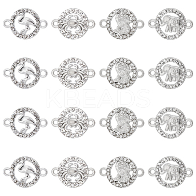 32Pcs 4 Styles Alloy Crystal Rhinestone Connector Charms FIND-SC0007-40-1