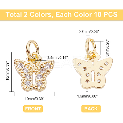 20Pcs 2 Colors Brass Micro Pave Clear Cubic Zirconia Pendants KK-PH0003-35-1