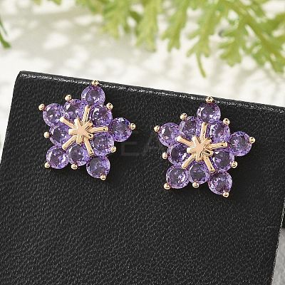 Flower Brass Micro Pave Cubic Zirconia Stud Earrings for Women EJEW-G428-28B-03-1