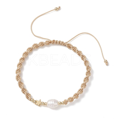 Natural Cultured Freshwater Pearl & Brass & 304 Stainless Steel Beads Braided Bead Bracelets for Women BJEW-JB13109-02-1