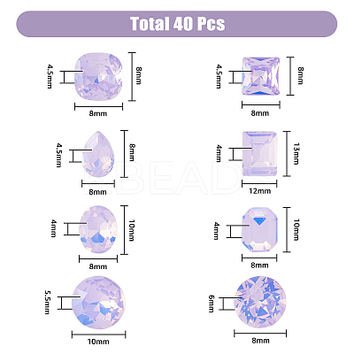 40Pcs 8 Styles K9 Glass Rhinestone Cabochons MRMJ-DC0001-02-1