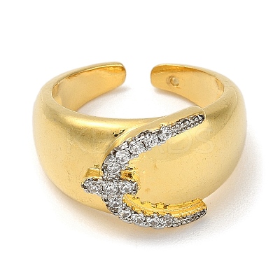 Rack Plating Brass Micro Pave Cubic Zirconia Cuff Finger Rings for Women RJEW-C114-16F-G-1