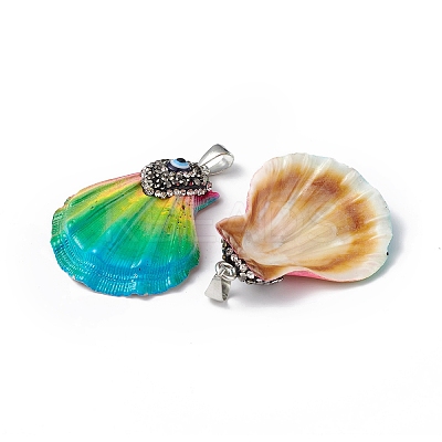 Spray Painted Natural Freshwater Shell with Rhinestone Pendants BSHE-G033-07B-1