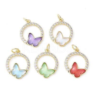 Brass Micro Pave Cubic Zirconia and Glass Pendants KK-F892-50G-1
