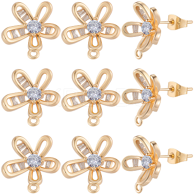 5 Pairs Brass Micro Pave Cubic Zirconia Stud Earring Findings KK-BBC0020-85-1