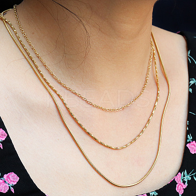 304 Stainless Steel Snake Chain 3 Layer Necklaces for Women LS-NJEW-A057-02D-G-1