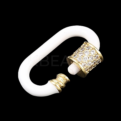 Oval Brass Micro Pave Clear Cubic Zirconia Screw Carabiner Clasps KK-B167-01A-01G-1