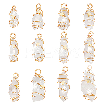 12Pcs Natural Quartz Crystal Copper Wire Wrapped Pendants PALLOY-FG0001-02A-1