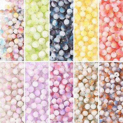 200G Frosted Baking Paint Crackle Glass Beads with Glitter Powder DGLA-YW0001-56A-1