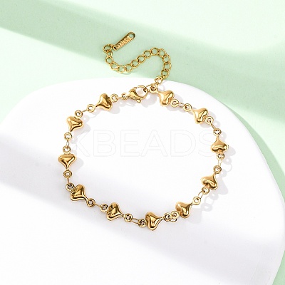 304 Stainless Steel Heart Link Bracelets for Women BJEW-L706-03G-1