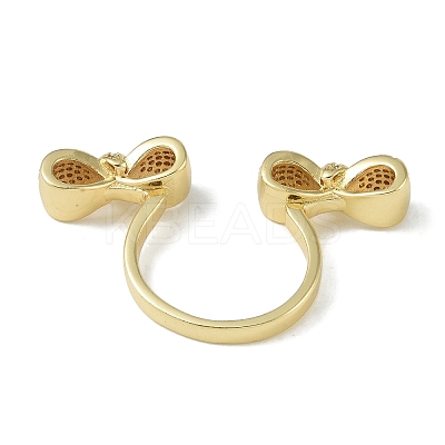 Rack Plating Brass Micro Pave Cubic Zirconia Bowknot Open Cuff Rings for Women RJEW-C088-03G-1