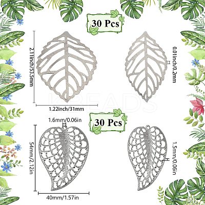 60Pcs 2 Styles Iron Leaf Ornaments AJEW-GF0012-11A-1