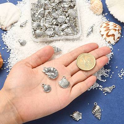 100Pcs 10 Styles Tibetan Style Alloy Whelk/Conch Shell Pendants TIBEP-CJ0001-61-1