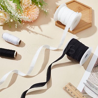 20 Yards 2 Colors Polyester Picot Elastic Lace Ribbon OCOR-FG0002-38-1