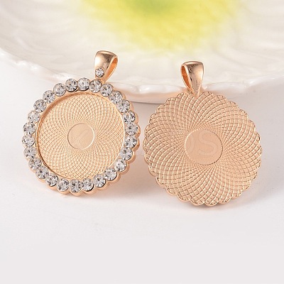 Flat Round Alloy Rhinestone Pendant Cabochon Settings X-ALRI-T351-01KCG-1