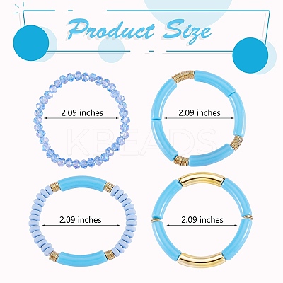 4Pcs 4 Style Acrylic Chunky Curved Tube Stretch Bracelet Sets BJEW-SW00074-03-1
