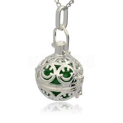 Silver Color Plated Brass Hollow Round Cage Pendants KK-J216-13S-1