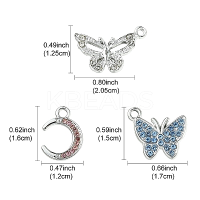 20Pcs 5 Styles Platinum Alloy Crystal Rhinestone Pendants ALRI-YW0001-22-1