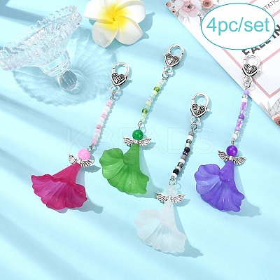 4Pcs Angel Acrylic & Glass Pendant Decorations HJEW-YW00060-02-1