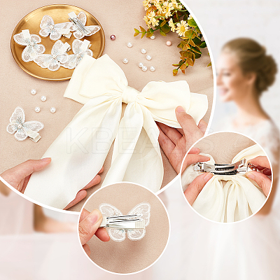 1Pc Big Bowknot Polyester Hair Barrettes & 6Pcs Butterfly Iron Alligator Hair Clips OHAR-GA0001-04-1