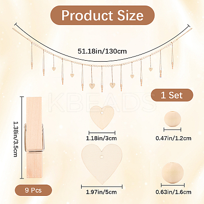 Wall Hanging Photo Display with Wooden Beads Garland AJEW-WH20011-54E-1