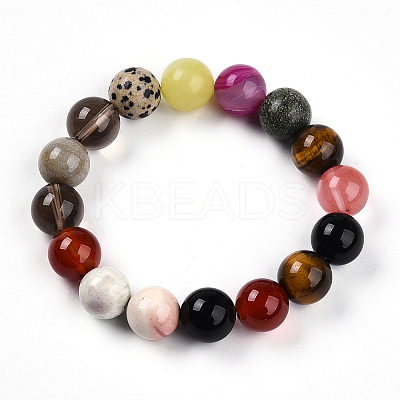 Natural Mixed Gemstone Round Beads Stretch Bracelets for Women Men  G-T141-20-1
